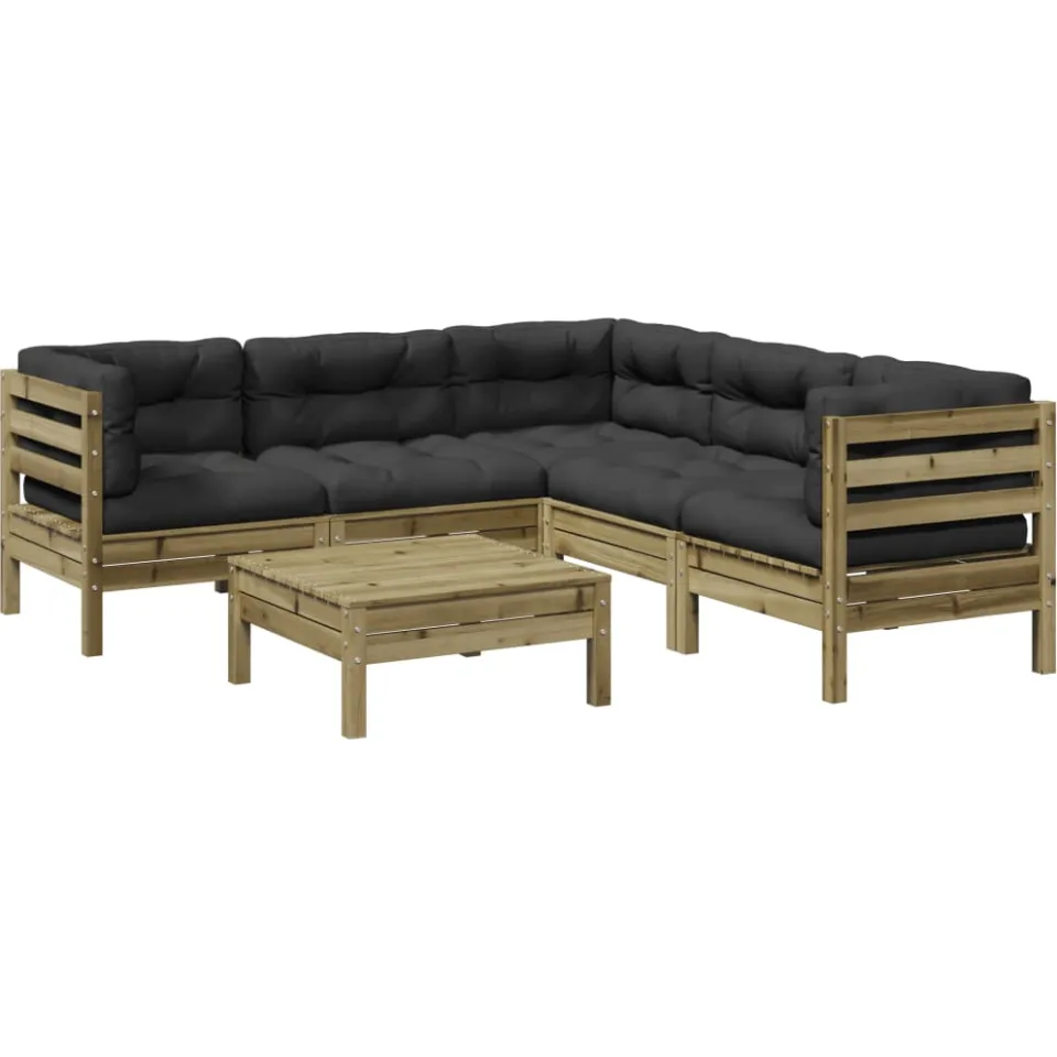 vidaXL 6-delige Loungeset met kussens geïmpregneerd grenenhout Bruin