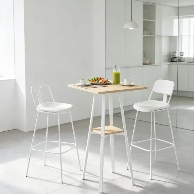 MODENUIT Statafel - Vierkant Met Legplank Voor 2 Personen - Keuken Eetruimte - Hout - 55x55x95 Cm - Eik Wit Eiken