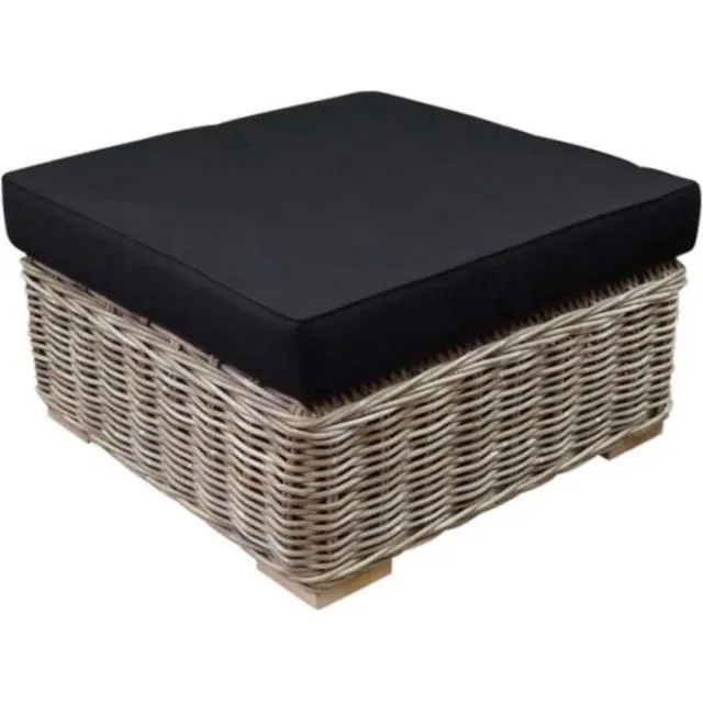 AVH-Collectie Nissah voetenbank 75x75xH43 cm naturel rotan - olefin black Zwart, Bruin