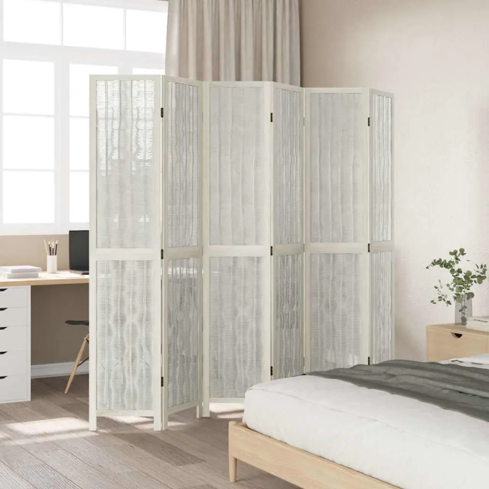vidaXL Kamerscherm met 6 panelen massief paulowniahout wit, foto 3