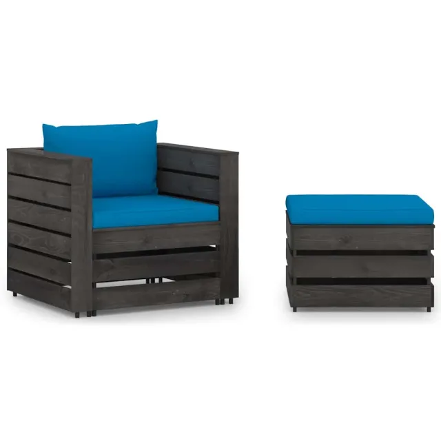 vidaXL 2-delige Loungeset met kussens grijs geïmpregneerd hout Blauw