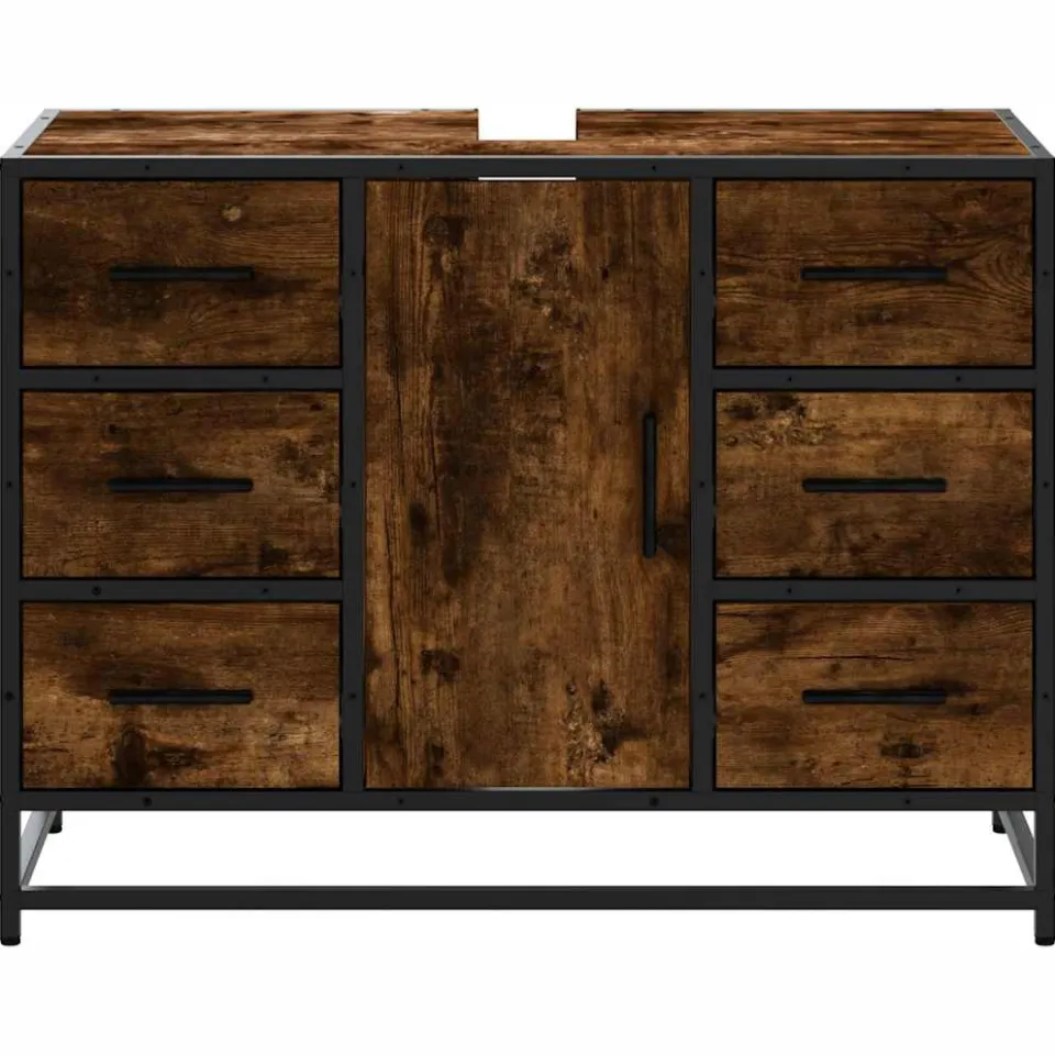 vidaXL Wastafelkast 80x33x60 cm bewerkt hout gerookt eikenkleurig, foto 4