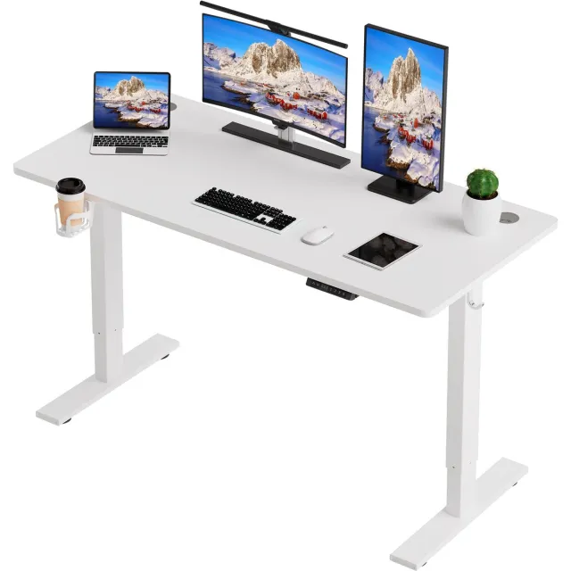 HOMAVO Zit-sta bureau 120 x 60 cm - Elektrisch verstelbaar - Anti-botsingstechnologie - USB-A/USB-C poorte wit