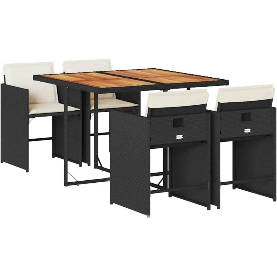 vidaXL 5-delige Tuinset met kussens poly rattan zwart, foto 3
