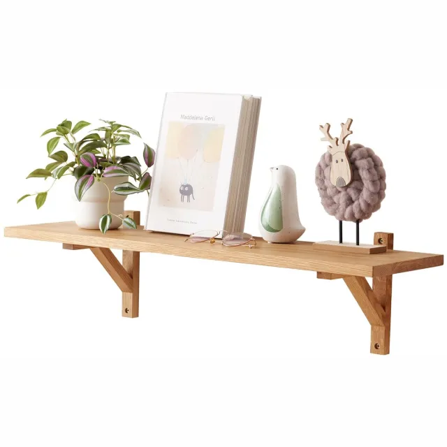Unyqoos Decoratieve zwevende wandplank van eikenhout met stevige houders voor elke ruimte bruin