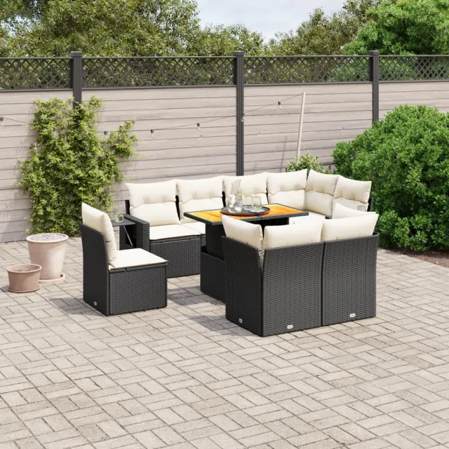 vidaXL 9-delige Loungeset met kussens poly rattan zwart, foto 2