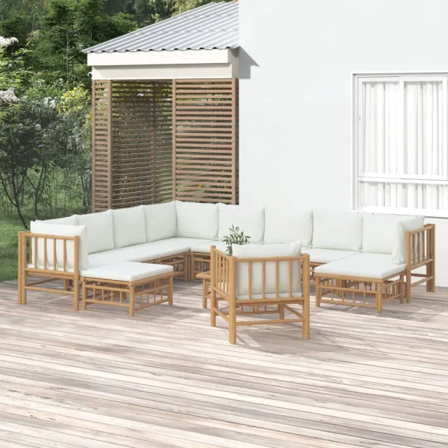 vidaXL 12-delige Loungeset met kussens bamboe crèmewit, foto 2