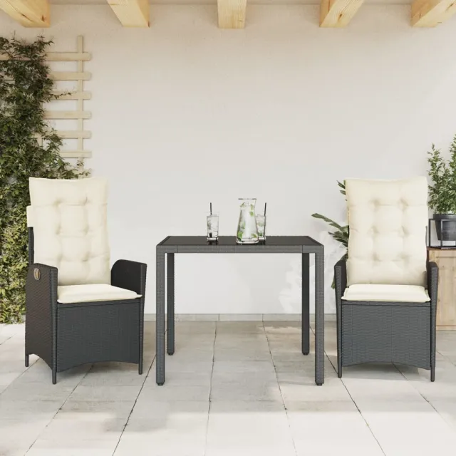 vidaXL 3-delige Tuinset met kussens poly rattan zwart, foto 2