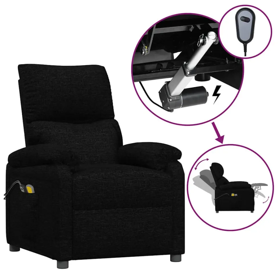 vidaXL Massagestoel elektrisch stof zwart, foto 4