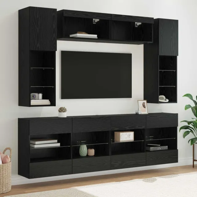 vidaXL TV-wandkastenset 6 st 197 x 30 x 60,5 cm Zwarte Eik, foto 2