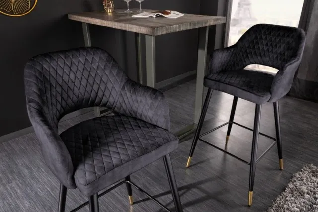 Invicta Interior Design barkruk PARIS grijs fluweel met decoratieve quilting en gouden voetdoppen - 41514 Zie omschrijving