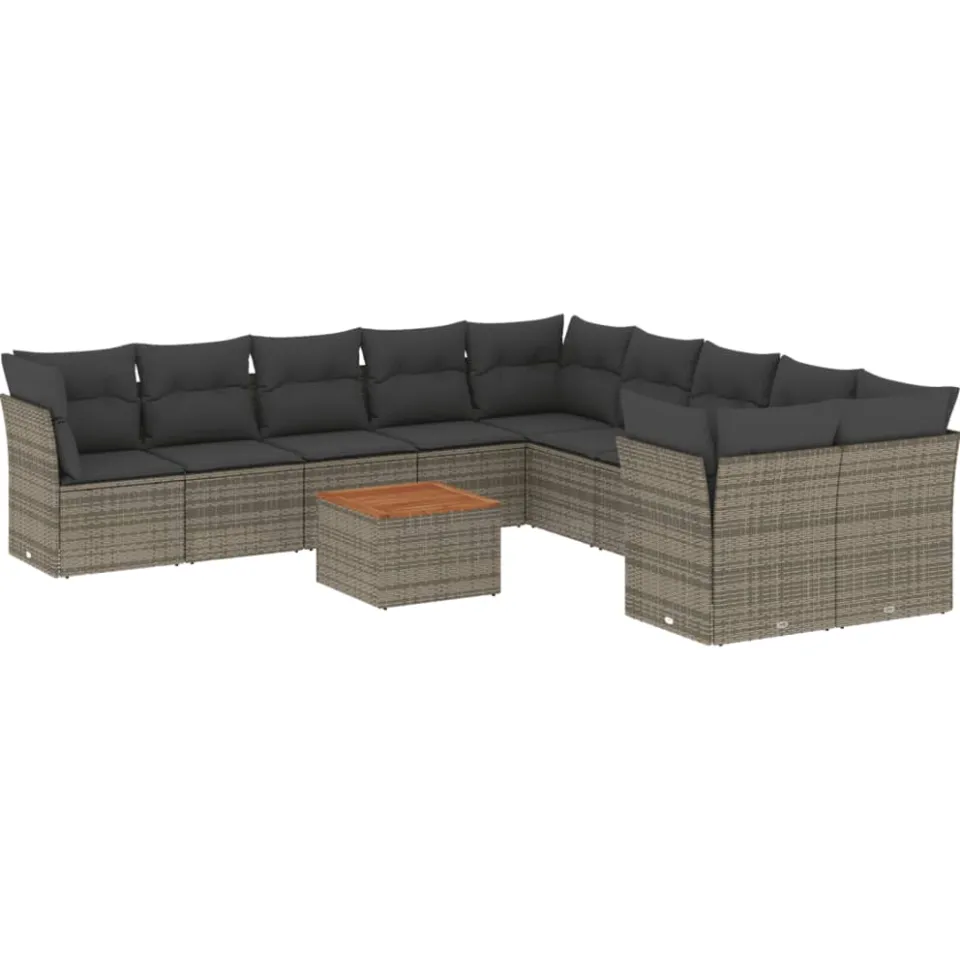 vidaXL 11-delige Loungeset met kussens poly rattan grijs, foto 3