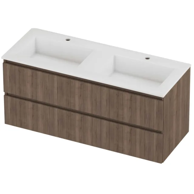 Proline Aristo Badmeubelset Polystone Elegant 2 Gaten 120x46x54 cm Glans Wit Terra Oak Eiken