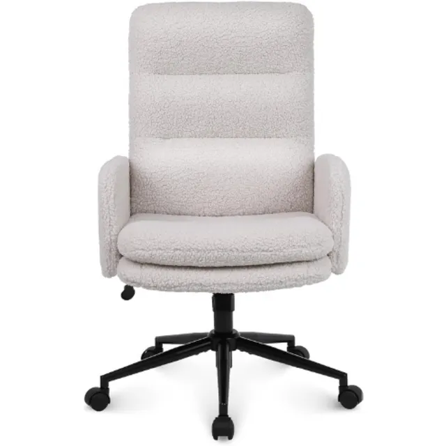 Youhauchair Bureaustoel, bureaustoel van imitatiekasjmier met hoge rugleuning, comfortabele bureaustoel voor de slaapkamer, bureaustoel voor thuis met verstelbare hoogte, crèmekleurig
