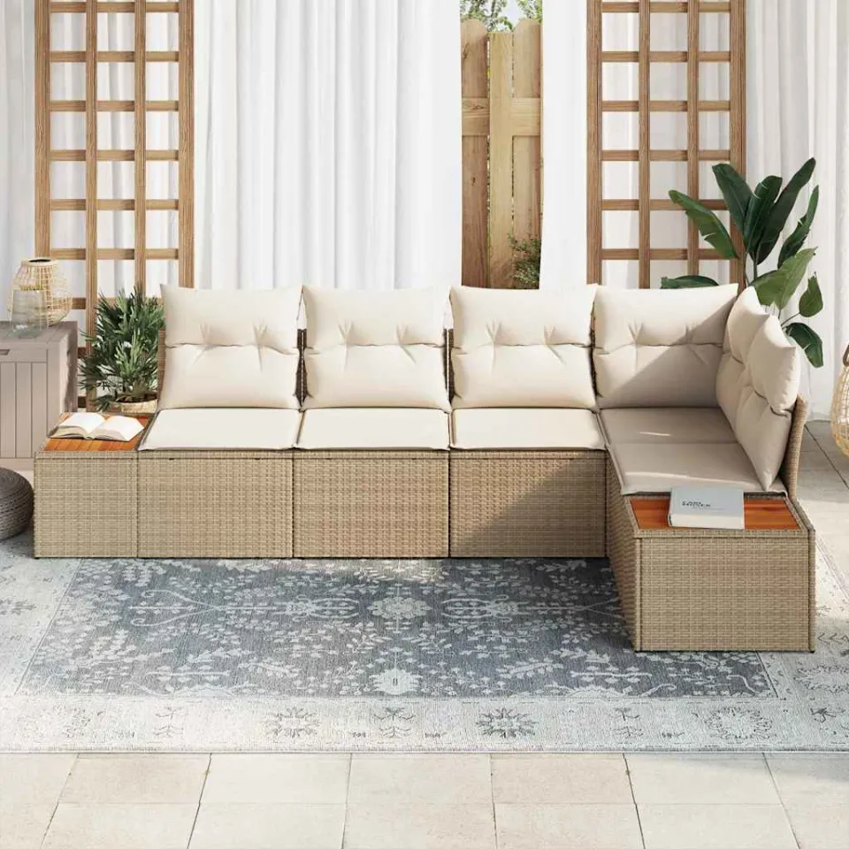 vidaXL Tuinbankenset 5 st Beige Poly riet, foto 3
