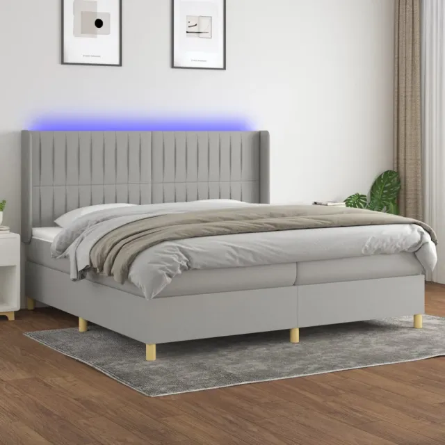 vidaXL Boxspring met matras en LED stof lichtgrijs 200x200 cm grijs