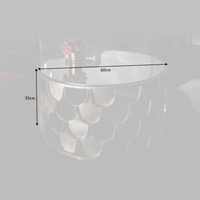 Invicta Interior Ronde salontafel ABSTRACT 60cm antiek messing metaal glas industrieel visschub design - 40110 Zie omschrijving
