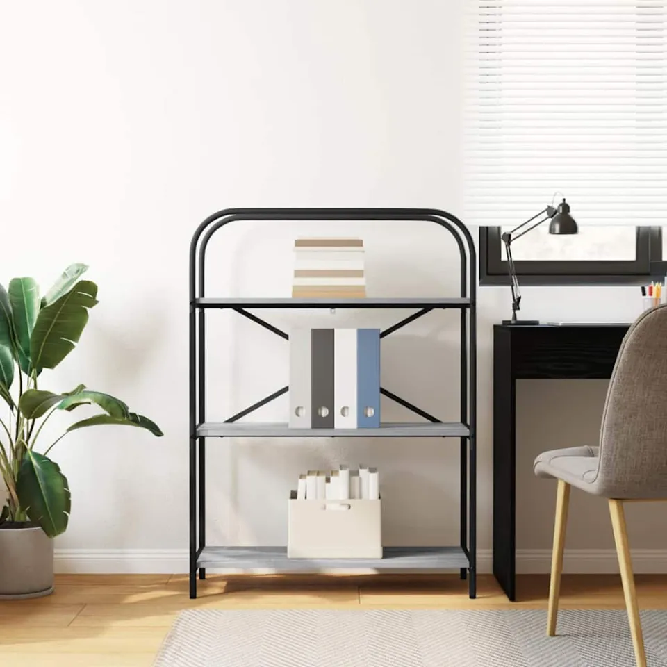 vidaXL Boekenkast 3-laags 80 x 30 x 109 cm Bewerkt hout Grijs Sonoma, foto 5