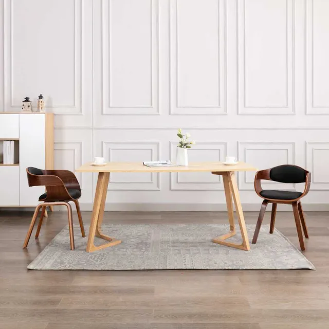 vidaXL Eetkamerstoelen 2 st gebogen hout en kunstleer zwart