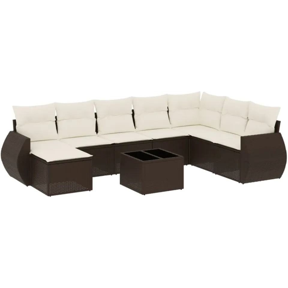 vidaXL 9-delige Loungeset met kussens poly rattan bruin, foto 3