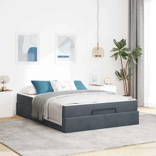 vidaXL Bedframe met matras 2 st Dim Grijs Fluweel Middelgrijs
