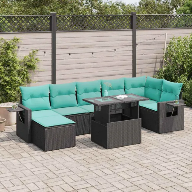 vidaXL 8-delige Loungeset met kussens poly rattan acacia zwart, foto 2