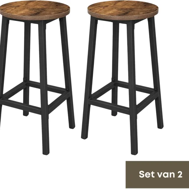 Acaza Barkruk - Per 2 - Barkrukken Set van 2 - Hoogte 65 cm - Vintage Bruin - Barstoel - Ronde Barkrukken