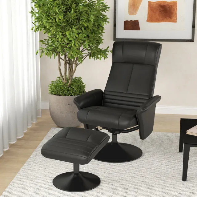 HAUSS SPOLE Relaxfauteuil met Hocker - Handmatig Verstelbare Rugleuning en 360 Graden Draaibaar - Voor Woonkamer en Slaapkamer - Polyester - Zwart