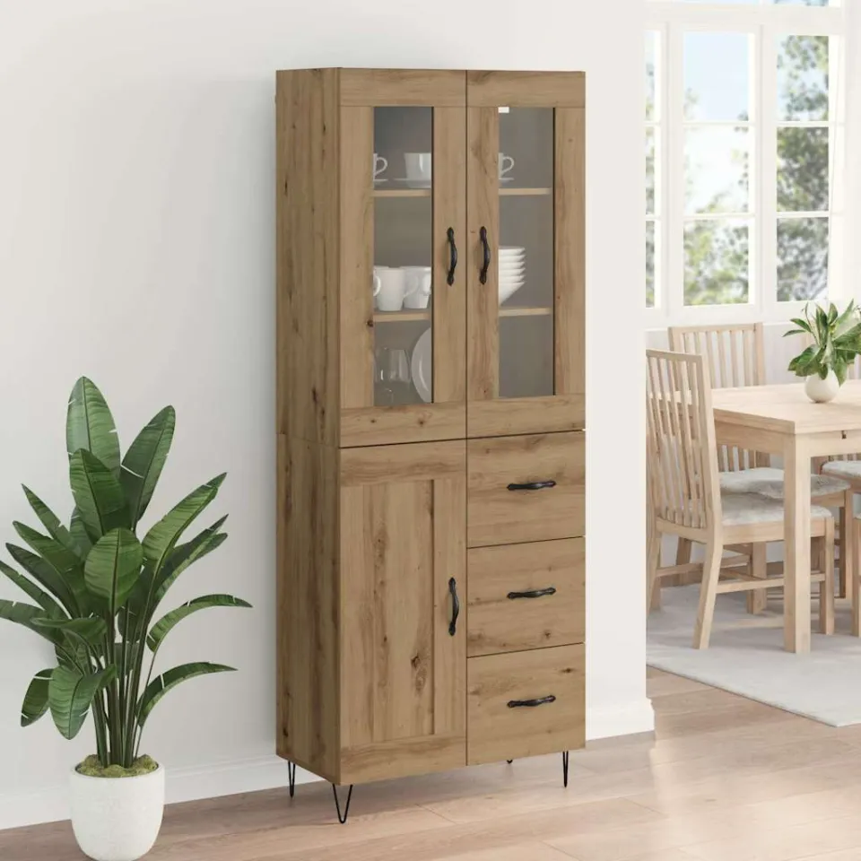 vidaXL Hoge kast Artisan Eiken 69,5 x 34 x 90 cm Bewerkt hout, foto 3