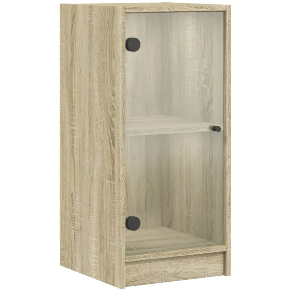 vidaXL Bijzetkast met glazen deuren 35x37x75,5 cm sonoma eikenkleurig Bruin
