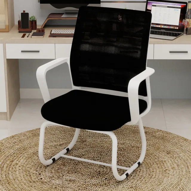 CHICFURN Bureaustoel - Vaste armleuningen - Sledeframe - Zwart wit