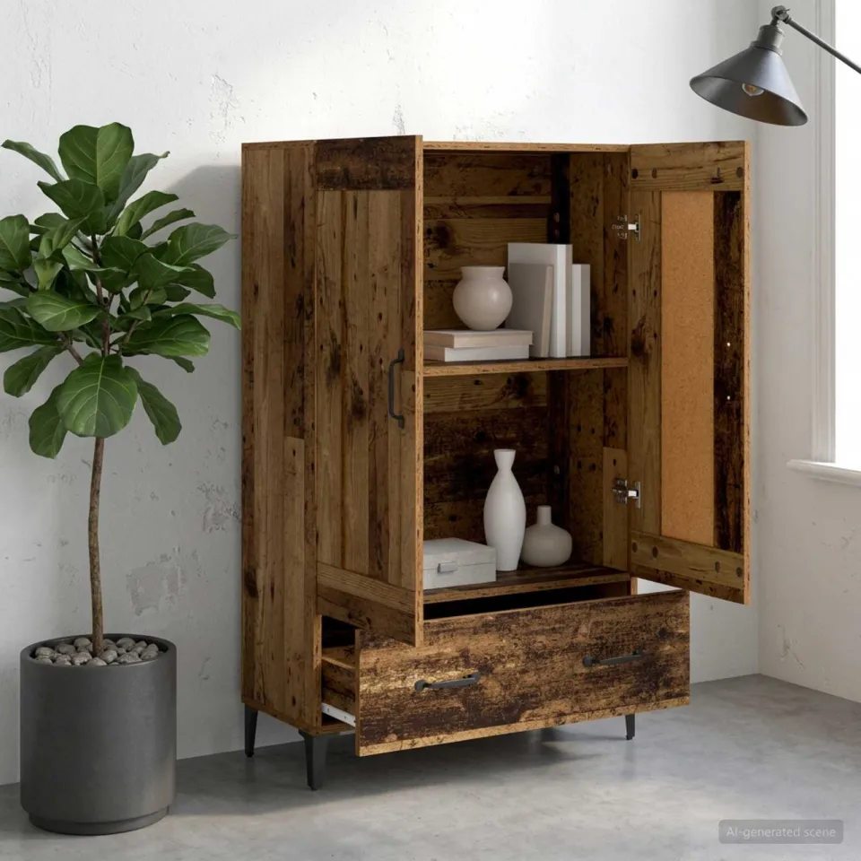 vidaXL Hoge kast Oud hout 70 x 31 x 115 cm Bewerkt hout bruin, foto 4