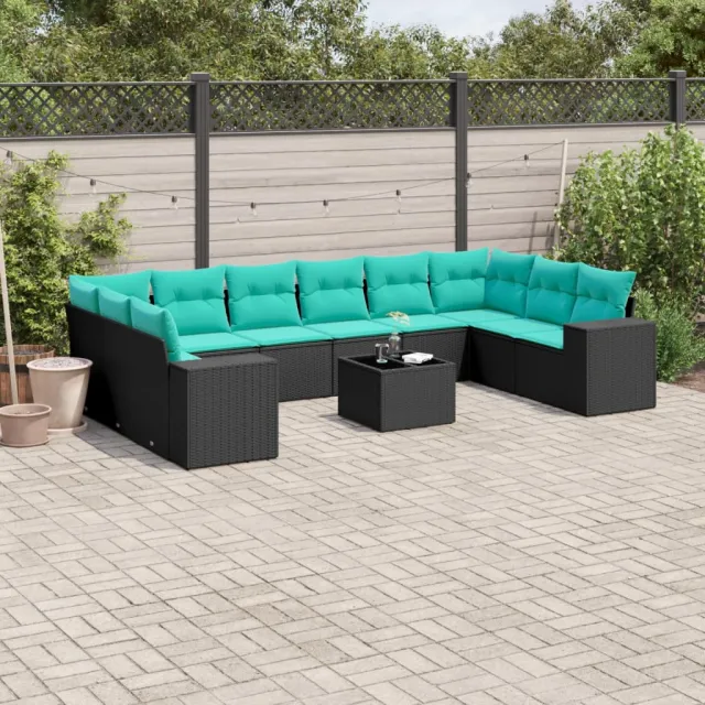 vidaXL 11-delige tuinbankset met kussens, zwart polyrotan, foto 2