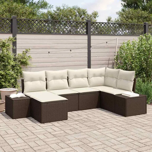 vidaXL Tuin Sofa Set 6 st Bruin en Crème poly rattan, foto 2