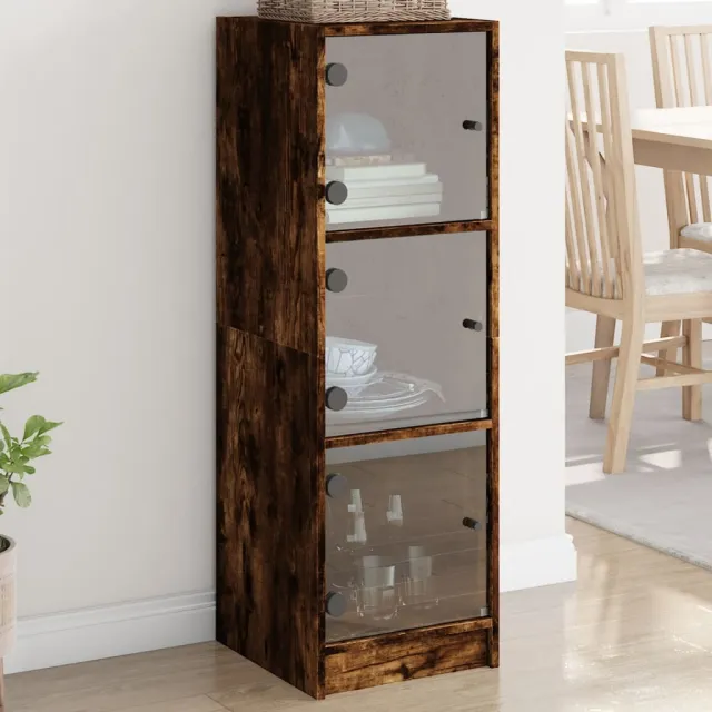 vidaXL Hoge kast met glazen deuren 35x37x109 cm gerookt eikenkleurig Bruin