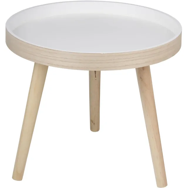 Famanu Ronde bijzettafel Ø40 x 36 cm, moderne salontafel, compact tafeltje voor woonkamer of slaapkamer, gemaakt van hout Naturel