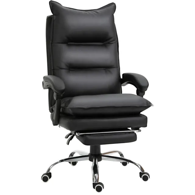 Clruro Bureaustoel - 66x72x122-130 cm - Schrijfstoel met Voetensteun - Kunstleer - Zwart