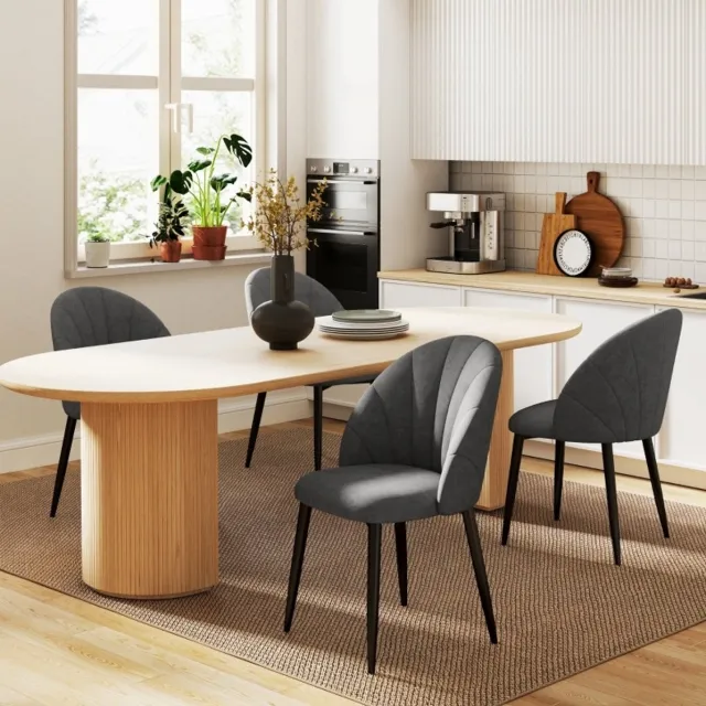 DESMIU Eetkamerstoel - Set Van 4 Donkergrijze Kuipstoelen Met Gestikt Patroon En Stalen Poten - Voor Eetkamer, Woonkamer En Slaapkamer - Metaal - Donkergrijs