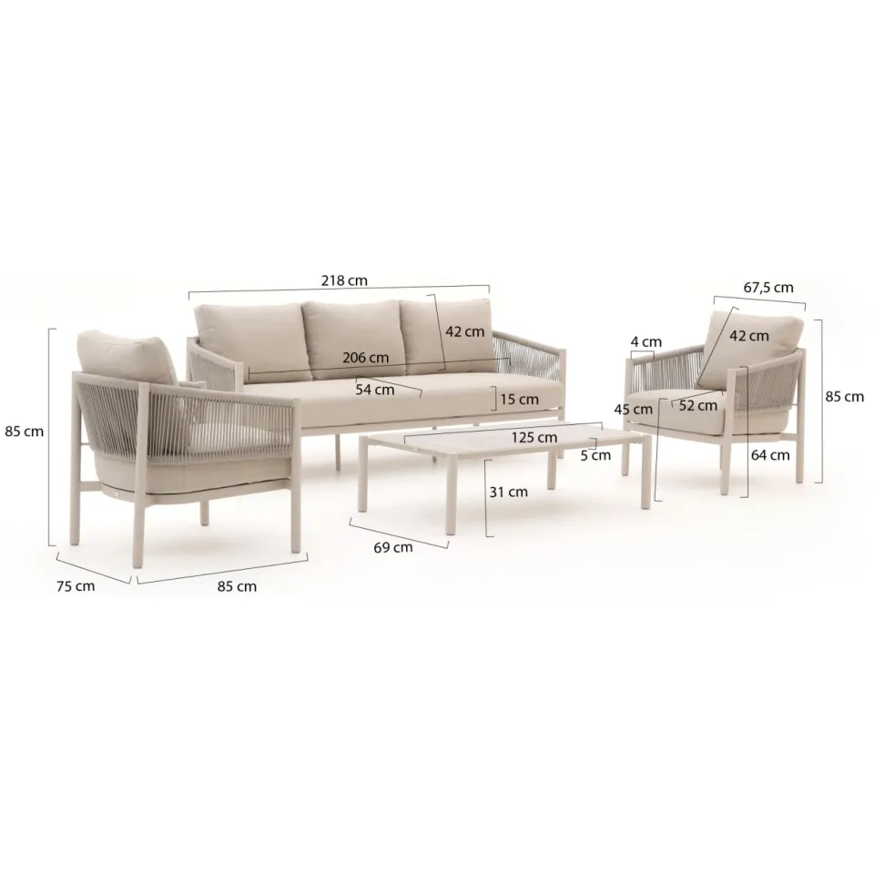 Bellagio tuinmeubelen Bellagio Panaro stoel-bank loungeset 4-delig taupe, foto 2