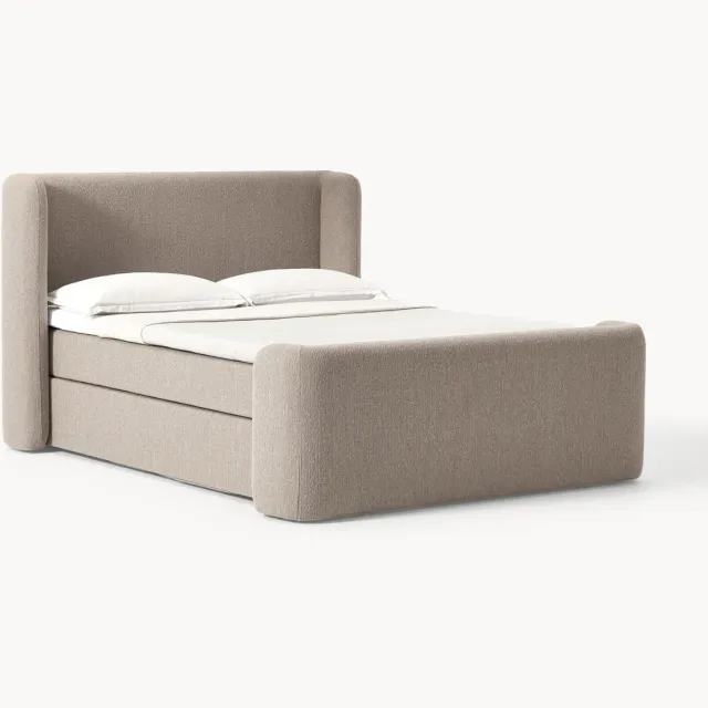 Westwing Collection Bouclé boxspring bed Perla Taupe
