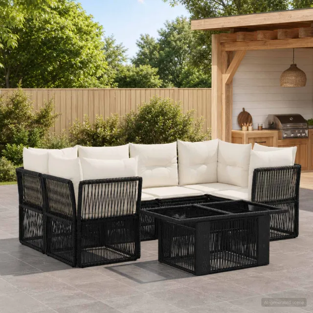 vidaXL Tuinbankenset 7 st Zwart 100 x 55 x 73 cm poly rattan