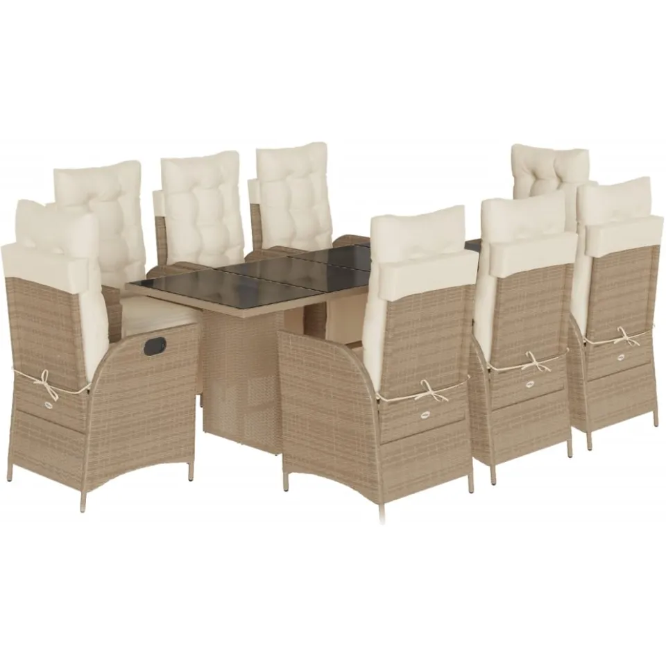 vidaXL 9-delige Tuinset met kussens poly rattan beige, foto 3