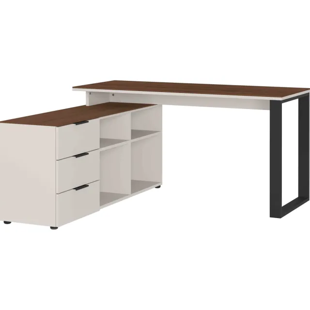 Hoekbureau Ivory Zand/Walnoot