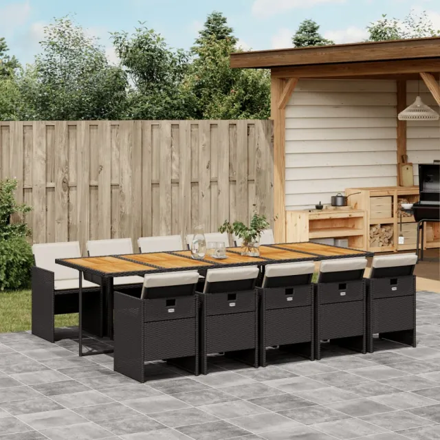 vidaXL 11-delige Tuinset met kussens poly rattan zwart, foto 2