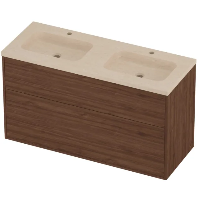 Proline Rollo Badmeubelset Hardsteen Elegant 2 Kraangaten 120x46x67 cm Sand Stone Indian Walnut Houtlook