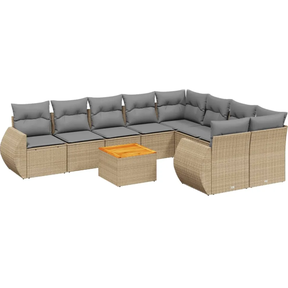 vidaXL 10-delige Loungeset met kussens poly rattan beige, foto 3