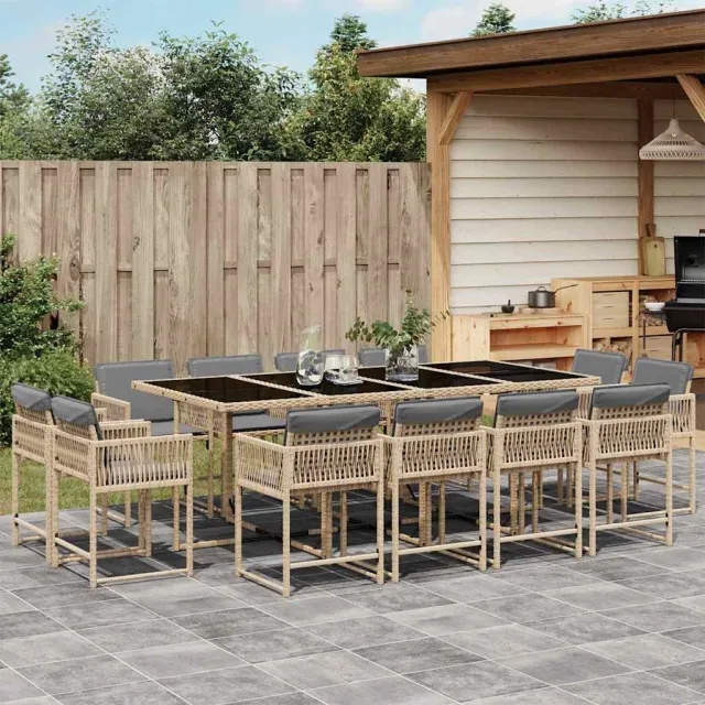 vidaXL 13-delige Tuinset met kussens poly rattan gemengd beige, foto 2