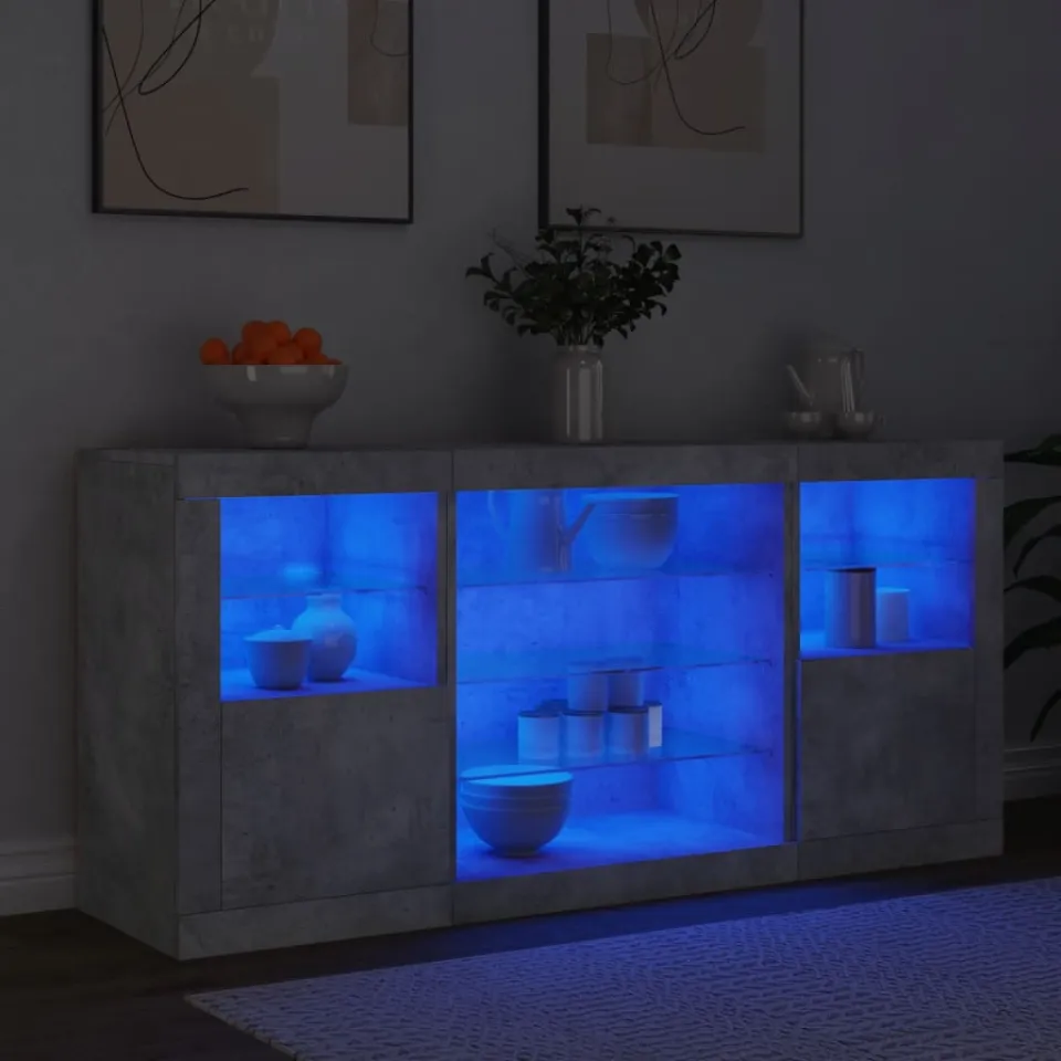 vidaXL Dressoir met LED-verlichting 142,5x37x67 cm betongrijs grijs, foto 4
