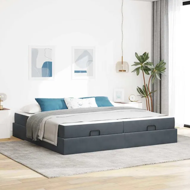 vidaXL Bedframe met matras 2 st Dim Grijs Fluweel Middelgrijs