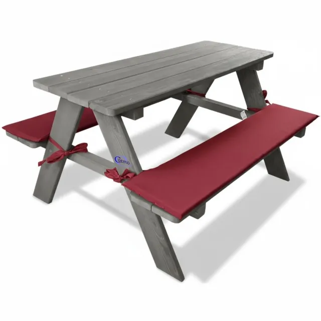 Coemo Kinderzitgroep tuin hout met zitkussens - Picknicktafel Kinder - Grijs - 89x79x50 cm